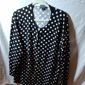 Lands' End Black and White Boxy Long Sleeve Blouse (Can0012)